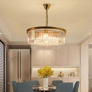 Pendant Lamps American Luxury Chandelier Paint Gold black Metal Living Room Bedroom Dining Lighting Indoor Bright Ring Crystal