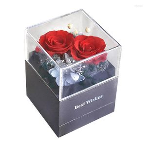 Dekorativa blommor 1 datorer Artificial Rose Flower Presentlåda Konserverade kvinnorörhängen Halsband Makeup Lagring för alla hjärtans mors