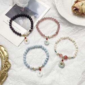 Charm Bracelets Korean Style Small Fresh Sweet Concentric Agate Pendant For Women Freshwater Pearl Armband Lady String Jewelry Gift