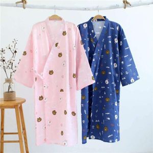 Vestes de algodão japonês para mulheres de sono feminino para mulheres respiráveis ​​pajamas yukata gaze longa lounge de vestido solto estilo