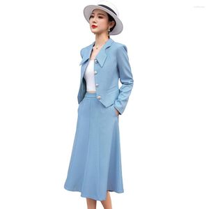 Work Dresses 2023 SS Green Yellow Elegant Women's Office Ladies Business Wear Long Sleeve Jacket Skirt Suits Blazer Suit Two Piece Set