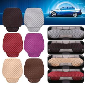 Car Seat Covers Luxury Fashion Cushion Pressed Plaid Front Back Row Three-piece Breathable Non-slip All-purpose Linen Interior