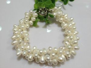 Twist multistrato di bracciale per perla d'acqua dolce a filo vero forma irregolare 3 Strind bianco