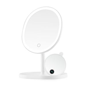 Espelho de maquiagem iluminado com ampliação, recarregável 8 5 tampo da mesa de vaidade com bandeja de armazenamento, LED redondo diminuído, 10x mini magnético mirro