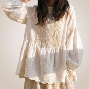 Kadınlar Blouses 2023 Bahar Kadınların Gevşek Vintage Stil Nakış Pamuk Gömlekleri Dötülük Dantel Blusas Mujer Boho Top