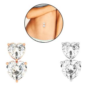 Sexy Double Heart Crystal Zircon Curved Nabelpiercings Reversed Bar Barbell Bauchnabelringe Stahl Piercing Ombligo Umbigo