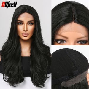 Natural Black Lace Frontal Synthetic Wigs Water Wavy Lace Womens Wig Middle Part for Women Afro Party Hair Heat Resistant Fiber