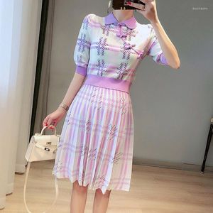 Work Dresses Chinese Style Set Plaid Top And Skirt 2 Piece 2023 Lapel Frog Button Crop High Waist A Line Mini Two