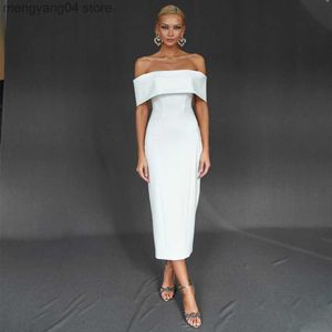 Sukienki imprezowe Midi Wedding Suknia Prosta Off the Rame Pery/Kolumna Suknia ślubna dla kobiet 2023 Bride Back Back Bridal Recept Sukienka T230502