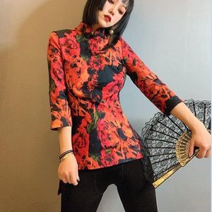 Abbigliamento etnico Ladies Chinese Tops 2023 Spring Qipao Camicette Camicia obliqua retrò Cheongsam Top Hanfu Style Women 12480