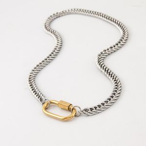 Pendant Necklaces Women Men Statement Stainless Steel Carabiner Clasp Necklace Chunky Thicker Heavy Chain Golden Jewelry Collar Choker