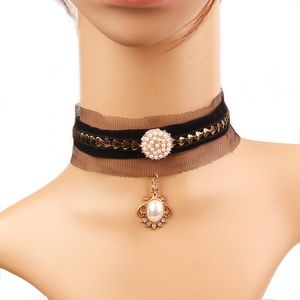 Suç siyah vintage dantel örgü su damla kolye kalp zinciri kadınlar kolye zarif punk gotik chocker lüks tork takılar