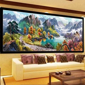 Costura qianzehui paisagem chinesa cornucopia redonda bordado diamante bordado completo strass diamante pintura cruzamento cross stitch bordwwork