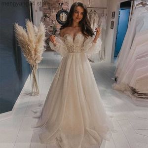 Party Dresses Sevintage Boho Lace Appliques Puff Sleeves Wedding Dresses V-Neck Off the Shoulder A-Line Wedding Gown Princess Bridal Dress T230502