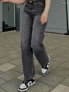 Kvinnors jeans koreanska modekvinna vintage hög midja y2k byxor kvinnor svart rak denim byxor damer fairy grunge streetwear