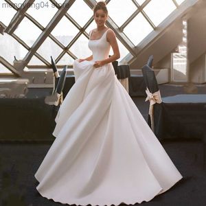 Party Dresses vinca sunny novias Boat Neck Satin White Wedding Dresses 2023 For Women Sleeveless Backless Robe De Soire De Mariage T230502