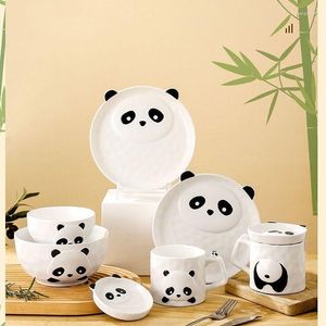 Miski urocze panda miska ceramiczna płyta ryżowa zupa kolacja kreskówka woda w woda filiżanka śniadaniowa porcelanowa spodka do kawy