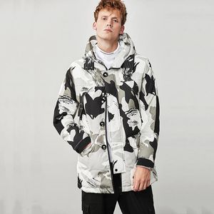 Masculino para baixo 2023 Inverno homens casacos com capuz compridos jaquetas masculinas térmicas Impressão de camuflagem de moda high stowas