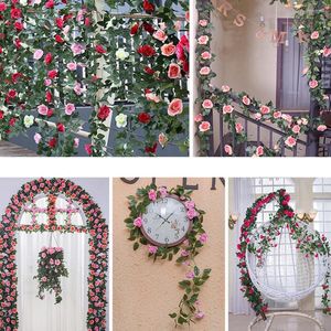 Fiori decorativi 2.4M Fiore artificiale Rose String per matrimonio Compleanno Baby Shower Wall Home Decor Decorazioni per feste fai da te