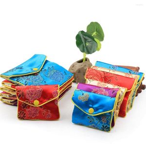 Storage Bags 1PC Chinese Brocade Handmade Silk Embroidery Padded Zipper Small Jewelry Gift Pouch Bag Snap Case Satin Coin Purse