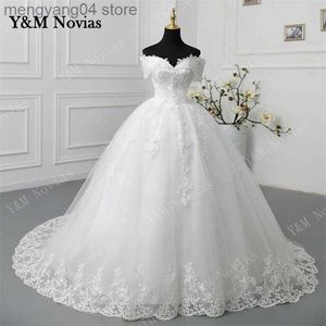 Parti elbiseleri y m novias kapalı omuz artı boyut vestido de noiva 2023 gelinlik uzun tren veya zemin uygulamaları inci gelin tül mariage t230502