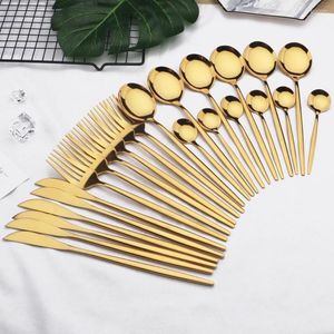 Dinnerware Sets 24 Pcs Set Knife Fork Spoon Tableware Stainless Steel Flatware Wedding El Glossy Black Cutlery