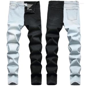 Mäns jeans vår och hösten 2023 Mäns skarvad modetrend Elastic Slim Fit Denim Pants Blue White Red Street Wear