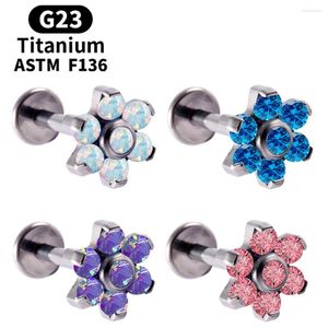 Brincos de pântano Piercing de flores G23 Titanium Opal e Labret F136 CZ jóias femininas