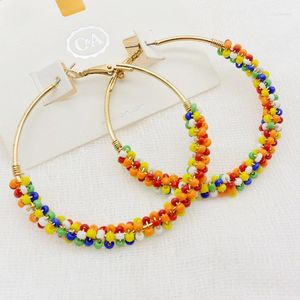 Hoop Earrings 2023 Fashion Hand Made Twine Small Beads For Women Punk Big Circle Round Jewelry Accessory Gift Party