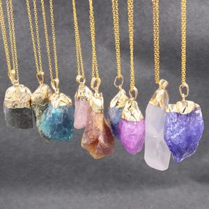 Natural Irregular Crystal Rough Stone Pendant Necklaces Mens Womens Phnom Penh Sweater Chain Necklace Jewelry In Bulk