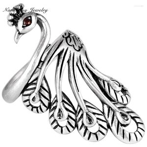 Anelli a grappolo S990 Foot Silver Retro Thai Chinese Style Peacock Lady Personality Ring Trend Apertura semplice