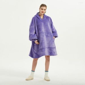 Mulheres femininas flanela dupla camada grossa de uma peça Homedress Inverno Sherpa Sherpa solto solto de capuz casual Roupas para casa Dirseguêutica