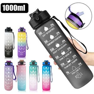 Mugs 1000ml Water Cup Sports Water Bottle Couple Water Cup Plastic Portable Water Container Antidrop Outdoor Running Cycling Bottle Z0420