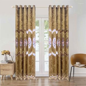 Curtain European Luxury Flower Window Drapes Home Decor Golden Tulle Curtains For Living Room Bedroom High-End Custom Cortinas