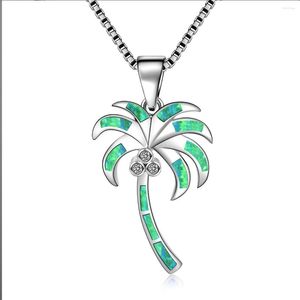 Pendant Necklaces Fire Green Opal Palm Tree Necklace Pendants Fashion Jewelry For Women Girls Drop