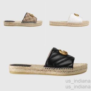 Sandalet tasarımcısı yaz platformu gündelik sandalet moda altın mektup düz dip bayanlar balıkçı ayakkabıları deri kenevir ipi çim dantel dokuma büyük boy 35-42