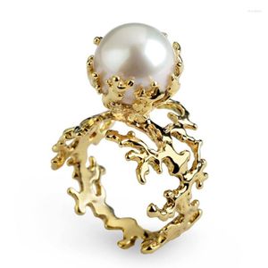 Cluster Rings Vintage 925 Sterling Silver Coral Design Freshwater Pearl In 18k Yellow Gold Branch Brand Designer Jewelry