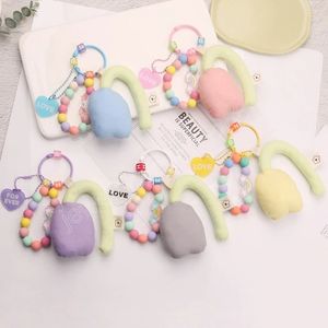 Cute Color Plush Tulip Keychain Small Fresh Color Paint Round Bead Chain Key Ring Love Accessories Embellishment Car Key Ring