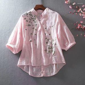 Bluzki damskie 2023 Wiosna letnie kobiety Tops Vintage koronkowy haftowa bluzka V Neck Pure Cotton Shirt