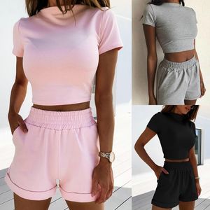 Men's Jackets Women Sexy Two Piece Set Casual Short Sleeve Crop Top Elastic Waist Bodycon Tracksuit Summer Clothes Loose Fashion