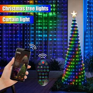 Strängar 3x3m Tuya Smart Christmas Garland LED Curtain String Lights Bluetooth App Control Diy Bild Display för bröllopssemesterdekorerad