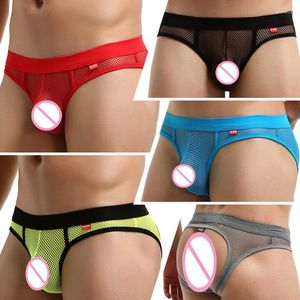 Underbyxor ihåliga män trosor underkläder sexiga transparenta mesh hål manlig pantie genomskinlig gay underkläder ren bulge penispåse thongs