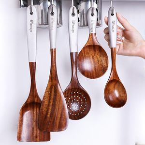 Utensils Wooden teak handle spatula kitchen wok spatula carved kitchen turner rice soup spoon shell kitchen utensils set tableware