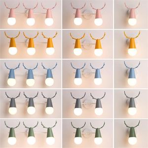 Wall Lamps Nordic Bedside Bedroom Antler Pink Led Children's Room Hallway Bathroom Mirror Cabinet Lights Deco Fixtures