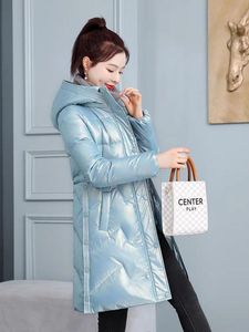 Leather Fdfklak New Shiny Down Cotton Quilted Jacket MidLength Slim Winter Coat Women Large Size Thick Wadded Overcoat Chaqueta Mujer