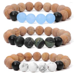 Strand 10mm Matt Holz Für Frauen Männer Naturstein Große Perlen Schwarzer Onyx Stretch Armband Meditation Gebetsschmuck