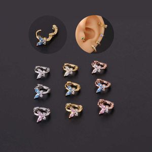 Japan und Südkorea Schmetterling Charm Huggie Creolen Einfache Mini Ohrknopf Blau Rosa Weiß Zirkonia Ohrknochen Ohrring Mode Punktionsohrring Einzelner Schmuck