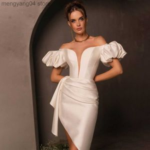 Abiti da festa Abito da sposa sexy 2023 Scollo a V profondo con spalle scoperte Abito da sposa asimmetrico per la sposa Maniche a sbuffo Abito da sposa guaina / colonna T230502