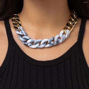 Chains Hip Hop Simple Thick Hollow Necklace Men's 2023 Vintage Colorful Acrylic Mixed Color Collar Necklaces Girls' Fashion Jewelry
