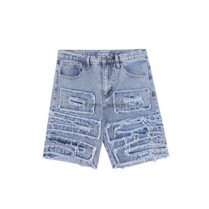 Men's Shorts Harajuku Ripped Patchwork Hole Cut Casual Summer Jeans Shorts for Men High Street Oversized Baggy Denim Knee Length Pants T230502